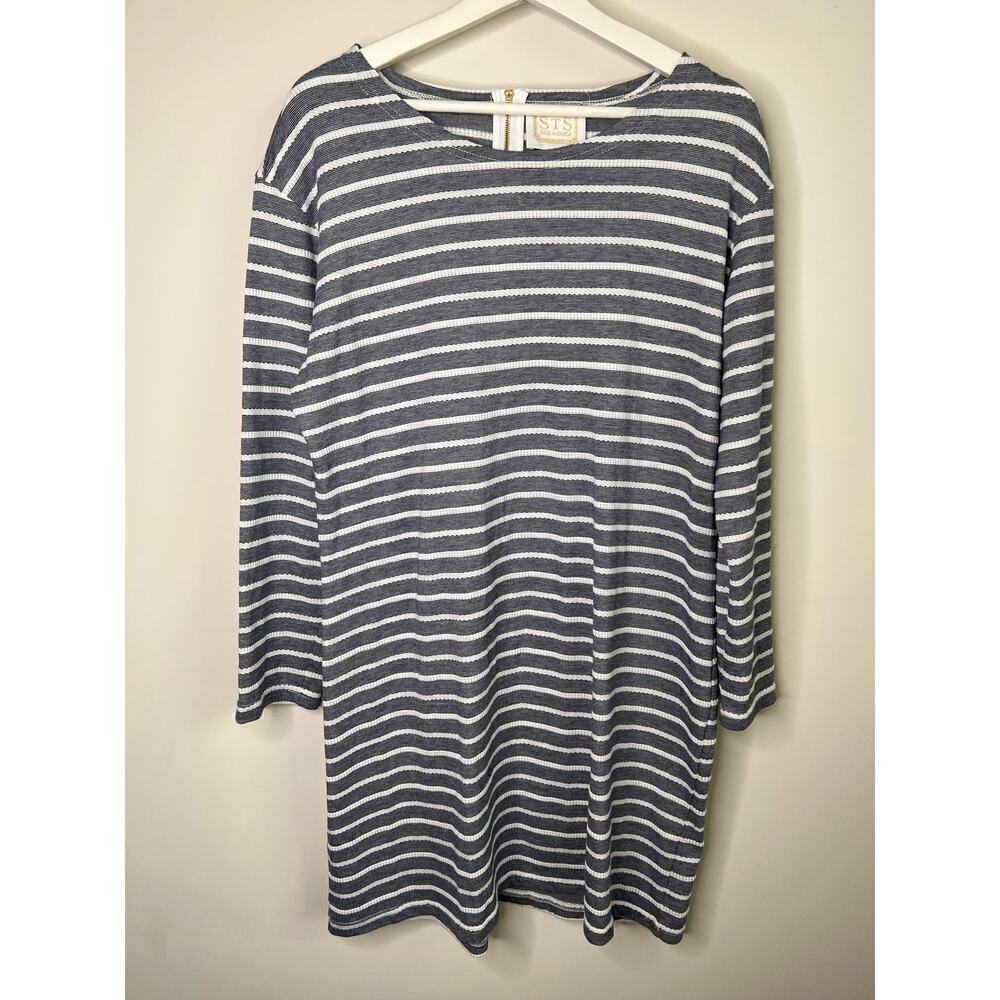Sail To Sable Roundneck Knee Length Shirt Dress Pullover Striped Navy Women's XL - Picture 2 of 10